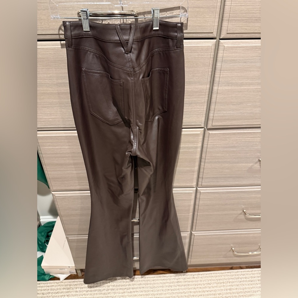 Veronica Beard Dark Brown Faux Leather Flare Pants - Picture 4 of 7